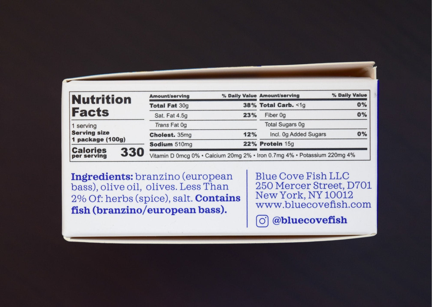 Branzino with olives & fine herbs (2x tins) - Blue Cove